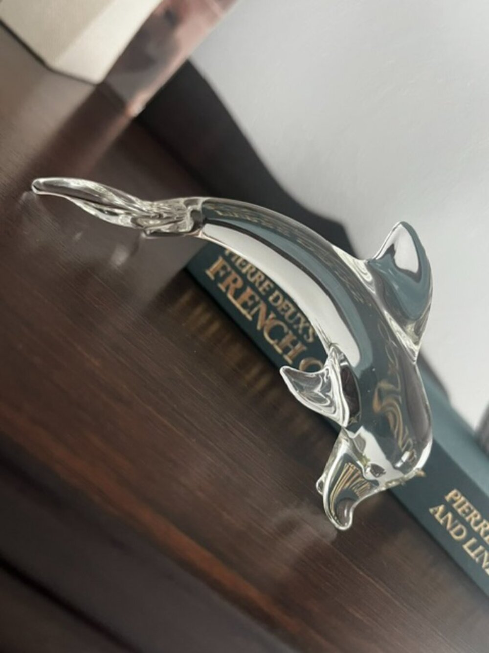 Dolphin Porpoise Figurines Clear Glass Coastal Beach Minimalist Modern - Picture 3 of 5